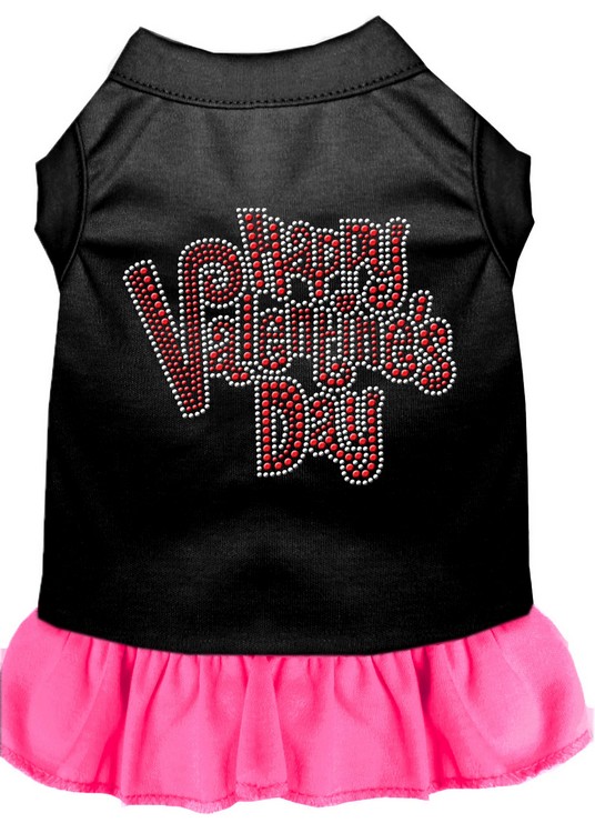 Happy Valentines Day Rhinestone Dress Black with Bright Pink Med